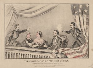 Mordet på president Lincoln ved Fords Theatre, Washington, 1865 (håndfarget litografi) av N. and Ives, J.M. Currier