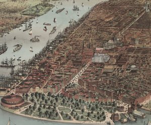 The City of New York (detalj), 1883 av N. and Ives, J.M. Currier