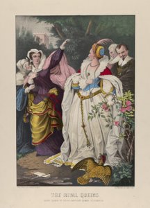 The Rival Queens, Mary Queen of Scots Defying Queen Elizabeth, 1857-72 (Håndfarget litografi) av N. and Ives, J.M. Currier