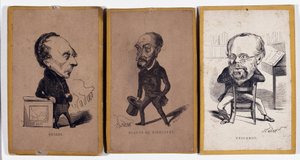 3 Portrettladning (portrettladning): Francois Pierre Guillaume Guizot (1787-1874), fransk historiker og politiker, Charles Jean-Baptiste (Jean Baptiste) Jacquot dit Eugene de Mirecourt (1812-1880), fransk journalist og forfatter, og Pierre -Joseph Proudhon av Nadar