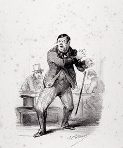 Komikere på scenen. Plate satt inn i albumet "Les Ficelles Dramatiques unrolled by Berthelier de l'opera comique" (litografi) av Nadar