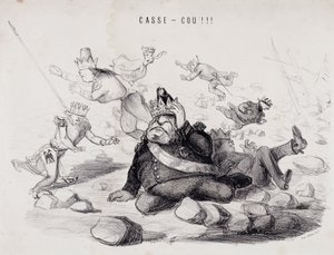 Dareneck!!! (Nakkebrudd). Litografi av Gabriel Aubert, trykker i Paris som utgir avisen «La Caricature» av Nadar