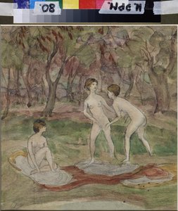 Badende. Verk av Nadezhda Sergeyevna Psishcheva (1881-1913), akvarell på papir av Nadezhda Psishcheva