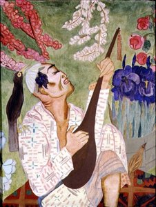 Japanese Man Playing a Lute (olje på lerret) av Nadezhda Vladimirovna Lermontova