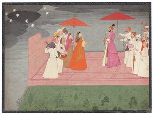 Musikere som spiller en raga for Balwant Dev Singh i regntiden, ca. 1745-50