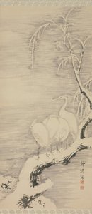 Hegre i snøen, ca. 1840. av Nakabayashi Chikuto