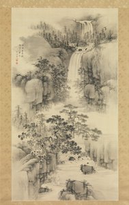 Landskap med foss, 1841. av Nakabayashi Chikuto