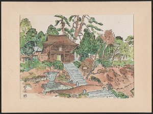 De Matsunodera tempel Aobayama Matsuodera Temple (tittel på objekt) Houtsnedes van heilige Kannon tempels (serietittel) Wooblock-trykk av hellige Kannon-templer (serietittel på objekt) Mokuhanga Kannon reijô sen (serietittel på objekt)