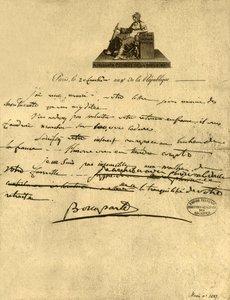Brev fra førstekonsul Napoleon Bonaparte til greven av Provence, 6. september 1800, 1921.