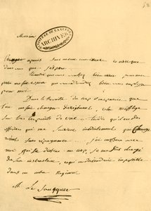 Brev fra Napoleon til Le Saucquer, krigsskriver, 3. juni 1791, 1921.