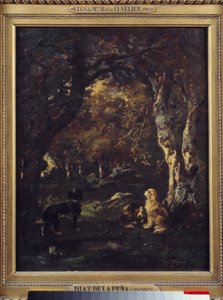 Hunder i skogen Maleri av Narcissus Diaz de la Pena av Narcisse Virgile Diaz de la Peña