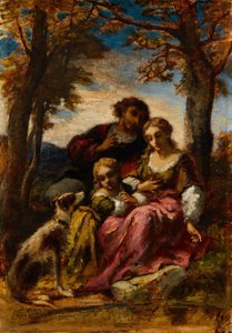 Figurer og en hund i et landskap, 1852. av Narcisse Virgile Diaz de la Peña