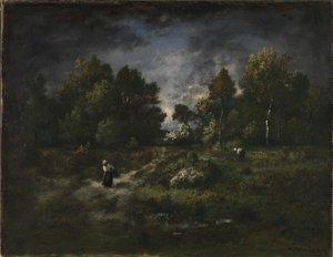 Skoglandskap med ved sankere av Narcisse Virgile Diaz de la Peña