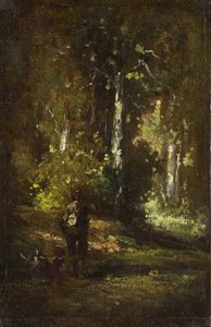Utsikt over det indre av skogen med en jeger av Narcisse Virgilio Diaz de la Peña, Alexandre Gabriel Decamps