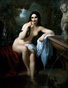 Nymfe ved badet, maleri av Natale Schiavoni (1777-1858), olje på lerret, cm 153,5x120, Italia