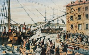 Boston Tea Party, engelske tekister kastet over bord i Boston havn av kolonister, 16. desember av Nathaniel (after) Currier