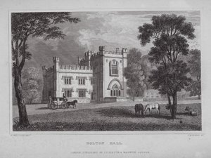 Bolton Hall (gravering) av Nathaniel (after) Whittock