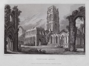 Fountains Abbey (gravering) av Nathaniel (after) Whittock