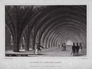 Interiør i Fountains Abbey (gravering) av Nathaniel (after) Whittock