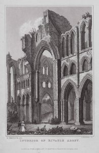 Interiør av Rivaulx Abbey (gravering) av Nathaniel (after) Whittock