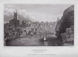 Knaresborough, fra broen (gravering) av Nathaniel (after) Whittock