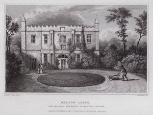 Malton Lodge, den originale inngangen til Malton Castle (gravering) av Nathaniel (after) Whittock