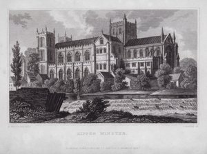 Rippon Minster (gravering) av Nathaniel (after) Whittock