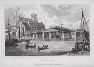 Selby Bridge (gravering) av Nathaniel (after) Whittock