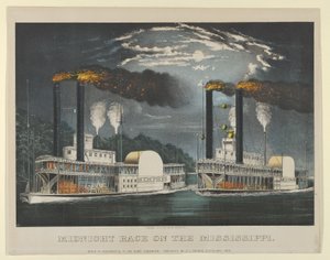 Midnight Race on the Mississippi, 1875., 1875. Skapere: Nathaniel Currier, James Merritt Ives, Currier og Ives. av Currier and Ives
