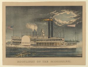 Måneskinn på Mississippi, 1872-74., 1872-74. Skapere: Nathaniel Currier, James Merritt Ives, Currier og Ives. av Currier and Ives