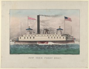 New York fergebåt, ca. 1860-65., ca. 1860-65. Skapere: Nathaniel Currier, James Merritt Ives, Currier og Ives. av Currier and Ives