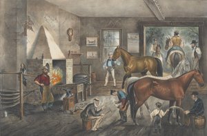 Trotting Cracks at the Forge, 1869., 1869. Skapere: Nathaniel Currier, James Merritt Ives, Currier og Ives. av Currier and Ives