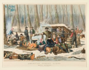 American Forest Scene, Maple Sugaring av Nathaniel Currier