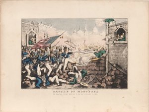 Slaget ved Monterey / Amerikanerne som tvinger seg til hovedplassen, 23. september 1846 av Nathaniel Currier