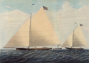 Cutter Yacht Scud of Philadelphia - modellert av Robert L. Stevens, Esq., 1855. av Nathaniel Currier