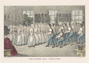 Shakere nær Libanon, ca. 1830 (håndfarget litografi) av Nathaniel Currier