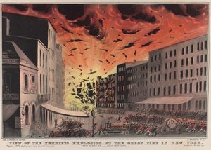 Utsikt over den forferdelige eksplosjonen ved den store brannen i New York. Fra Broad St. - 19. juli 1845