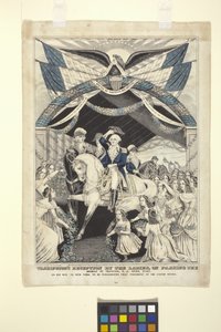 Washingtons mottakelse av damene ved å passere broen ved Trenton (håndfarget litografi) av Nathaniel Currier