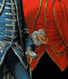 James Grant av Grant, John Mytton, den ærede Thomas Robinson og Thomas Wynne, detalj av 162478 olje på lerret ca. 1760 av Nathaniel Dance Holland