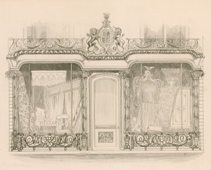 Butikkfront for Mrs Saunders og Woodley, Upholsterers, Regent Street, London