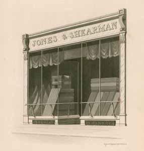 Butikkfronten til Mrs Jones and Shearman, Blackfriars Road, London av Nathaniel Whittock