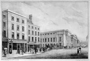 Utsikt langs Aldersgate Street og St Martin-le-Grand til St Pauls Cathedral, ca. 1830 av Nathaniel Whittock