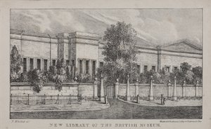 Utsikt over det nye biblioteket ved British Museum, ca. 1830 (litho) av Nathaniel Whittock