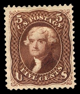 5c Thomas Jefferson gjenutgir singel, 1875.