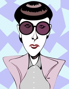 Edith Head , amerikansk kostymedesigner (1907 - 1981), fargekarikatur med mørke briller av Neale Osborne