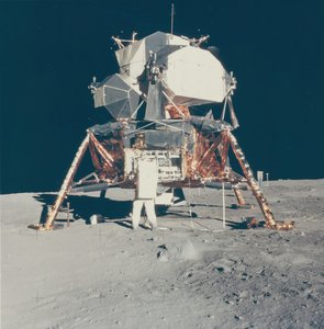 Buzz Aldrin med Apollo 11 Lunar Module on the Moon, 1969.