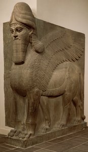 Bevinget løve med menneskehode (lamassu), ca. 883–859 f.Kr. (gipsalabast)