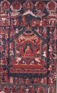 Buddha innleder praksisen med å motta almisser, fra 