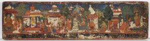 Buddhistisk manuskriptomslag (ugjennomsiktig wc på tre) av Nepalese School