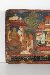 Detalj fra et buddhistisk manuskriptomslag (ugjennomsiktig wc på tre)